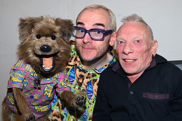 from left, Hacker T Dog, Phil Fletcher and actor Jimmy Vee.