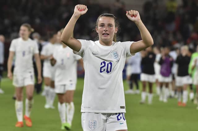 England's Ella Toone celebrates after the Euro 2022 semi-final match between England and Sweden