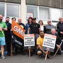 G4S security staff and supporters on a picket line outside Wigan's job centre at Brocol House