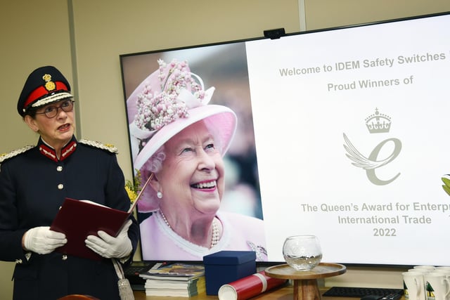Greater Manchester Lord Lieutenant Diane Hawkins, representing his majesty the King, presents the award.