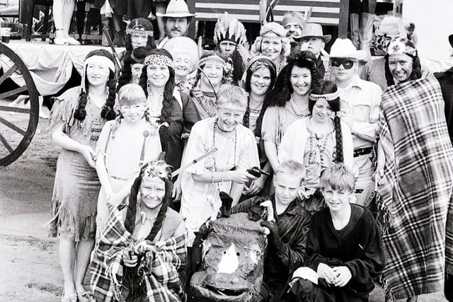 Retro 1987
Wigan Carnival wild west characters  line up for the fancy dress parade