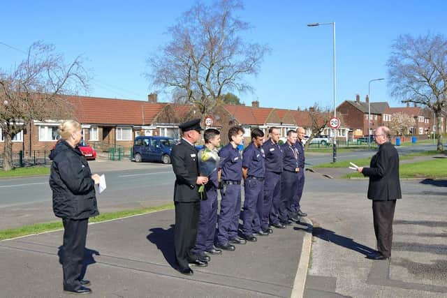 Fr Norman Price officiating at the ceremony at Hindley Fire Station