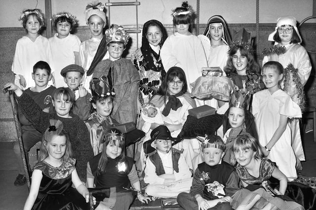 Pupils of Pemberton Primary School with their Christmas play in December 1992.