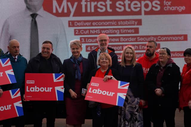 Yvette Cooper (third left) joined Labour colleagues, including prospective Leigh MP Jo Platt (fourth right) at the Leigh and Atherton launch of the party's My First Steps for Change policy