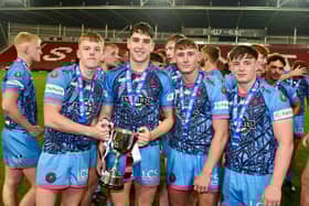 Jack Purtill, Nathan Lowe, Noah Hodkinson and Kalum Rathbone with the Academy Grand Final trophy