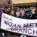 Staff at the charity We Are With You during their previous strike over pay earlier this month. The drug and alcohol recovery workers, based at Kennedy House in Leigh and the Coops Building in Wigan, are taking action over their employer's failure to offer a satisfactory pay award
