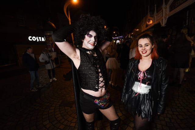 Theatre goers dress up for The Rocky Horror Show at the Grand Theatre. Zethan Smith and Abi Heaton.