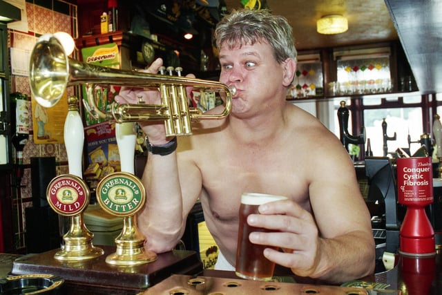Landlord of the Plough and Harrow pub in Shevington, Nick Du Toit, found himself having to strip off his shirt to practise his musical skills in June 1998 to appease customers who were duped into flocking to the pub after seeing a board advertising a topless trumpeter act.  Responsible for the prank was regular Jimmy Culshaw who the month before had promised topless clog dancers.