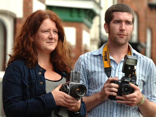 Wiganers Paula Keenan and Michael Orrell whose photographic work on Salford was being exhibited at The Lowry