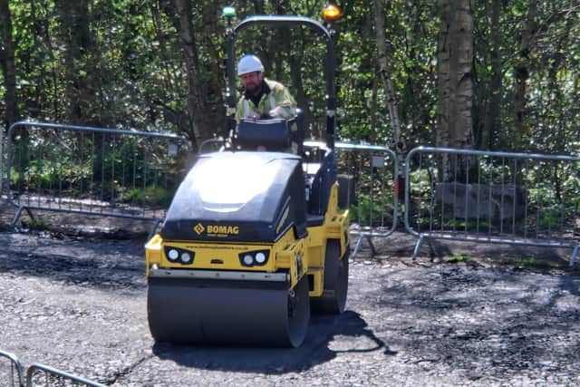 The heavy roller out as part of Wigan's canal towpath improvements