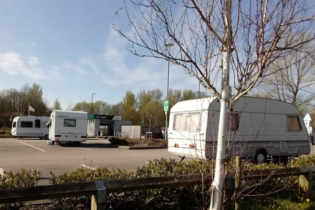 The illegally parked caravans on the Morrisons car park