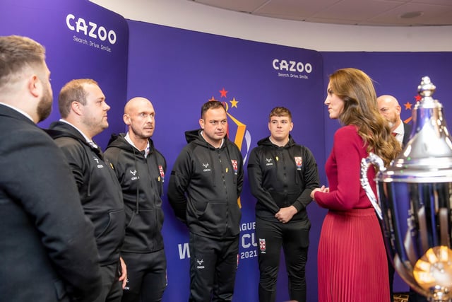 The Princess of Wales meet England's World Cup winning PDRL side, including Wigan's Ben Seward.