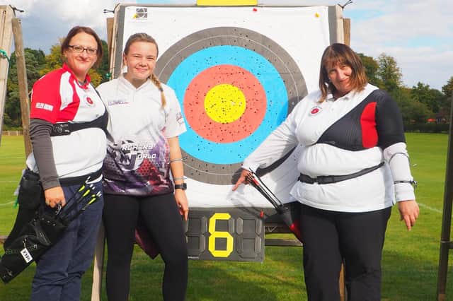 Evie with teammates Kim Doherty and Helen Brown (credit Archery GB)
