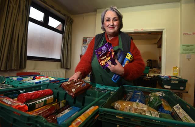 Volunteer Pat Sanderson at the food bank based at Kingsleigh Methodist Church, Leigh.