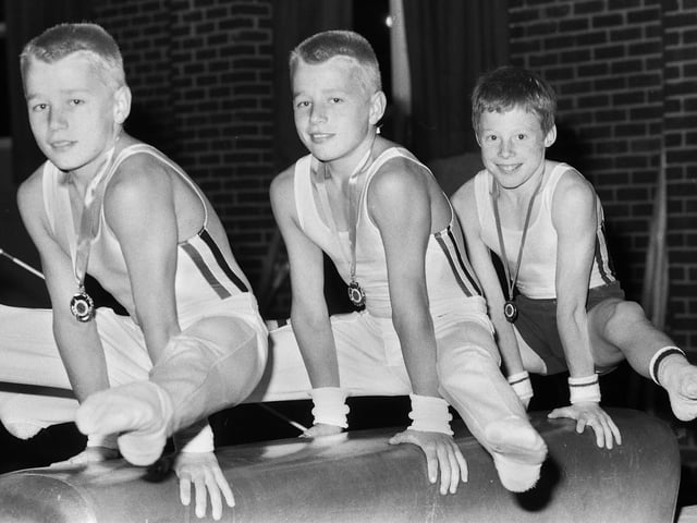 Wigan Schools Gym Club members who won medals at the North West Regional Development Plan finals at Salford in October 1988. They are twins Kevin and Andrew Atherton and Barry Fulton.