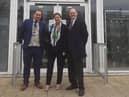 Atherton High School headteacher Ben Layzell, Education Secretary Gillian Keegan and Leigh MP James Grundy