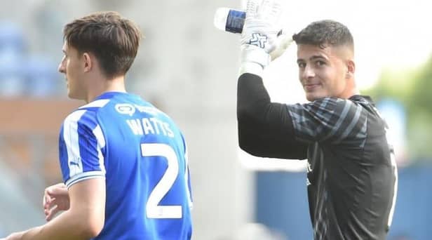 Sam Tickle celebrates Saturday's victory over Northampton with Kell Watts