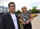 Ahmed Manocher a refugee from Afghanistan, pictured in Believe Square with Wigan Council Service Delivery Footprint manager Joanne Edwards