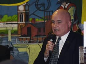RMT general secretary Mick Lynch speaks at the meeting at Wigan Central