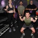 A group of friends, from left, Jess Heaton, Ian Taylor, David Ratchford (front centre) Chris Taylor and Liz Wilson,  are preparing for a five-hour bootcamp, raising funds for friend Joanne, who has terminal cancer