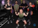 A group of friends, from left, Jess Heaton, Ian Taylor, David Ratchford (front centre) Chris Taylor and Liz Wilson,  are preparing for a five-hour bootcamp, raising funds for friend Joanne, who has terminal cancer