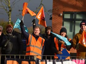 Teachers and supporters on the picket outside The Deanery High School, Wigan