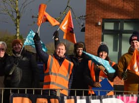 Teachers and supporters on the picket outside The Deanery High School, Wigan