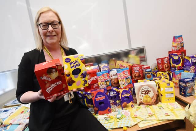 Maureen Holcroft, founder of Daffodils Dreams , with some of the Easter Eggs