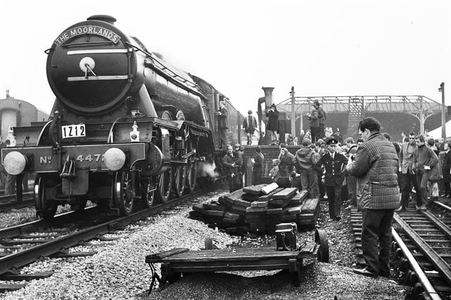 Legendary steam engine the Flying Scotsman stops at Wigan North Western Station where it was hauling "The Moorlands Rail Tour" in October 1968.
The locomotive was built in 1923 and could reach a speed of 100mph.
