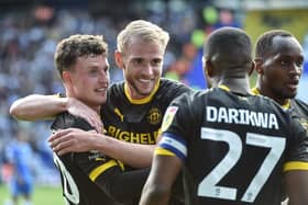 Nathan Broadhead takes the congratulations after his winning goal at Birmingham