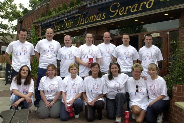 Staff and managers from a number of Wetherspoon pubs in the area are pictured before their sponsored walk from the Sir Thomas Gerrard in Ashton-in-Makerfield to the Brocket Arms in Wigan to raise money for CLIC.