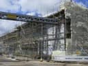 The cookhouse at the Kitt Green Heinz factory surrounded by scaffolding