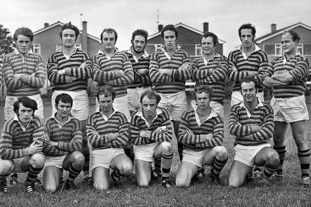 Orrell Rugby Union team in September 1970. Front, left to right, Colin Nicholson, Jimmy Waring, Geoff Taylor, Dave Richardson, Frank Littler and David Jones. Back, left to right, Jack Nicholson, Billy Lyon, Jimmy Hankey, Des Seabrook, Frank Anderson, John Leigh, Martin Beattie, Ted Keane and Harold Bibby.