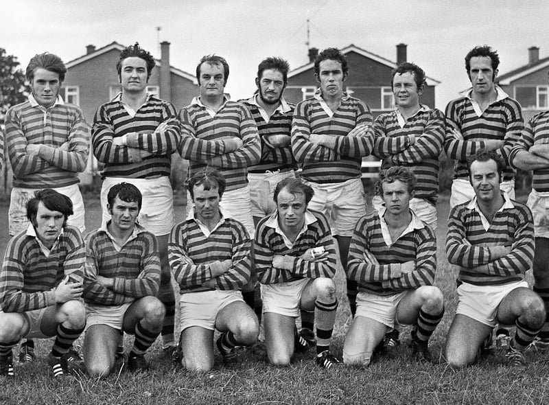 Orrell Rugby Union team in September 1970. Front, left to right, Colin Nicholson, Jimmy Waring, Geoff Taylor, Dave Richardson, Frank Littler and David Jones. Back, left to right, Jack Nicholson, Billy Lyon, Jimmy Hankey, Des Seabrook, Frank Anderson, John Leigh, Martin Beattie, Ted Keane and Harold Bibby.