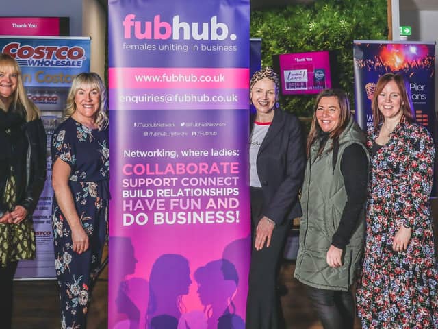 FUBHUB members Jackie Salt, from ATTAIN Digital Marketing, Sue France, from Sue France Consultancy, Caeryn Collins, from Impressions Uniform, Anne Hurcombe, from Wigan Pier Promotions, and Michelle Charnock, of Michelle Charnock Photographer