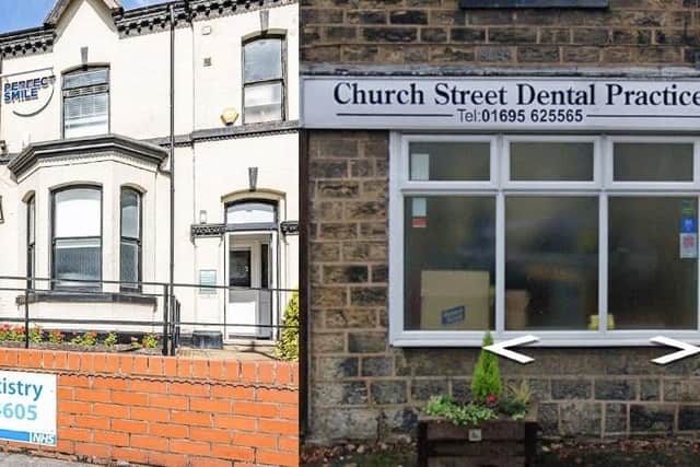 Perfect Smile dental practice in Pemberton (left) and Church Street dental practice in Orrell which have both fallen victim to burglaries in the last eight days