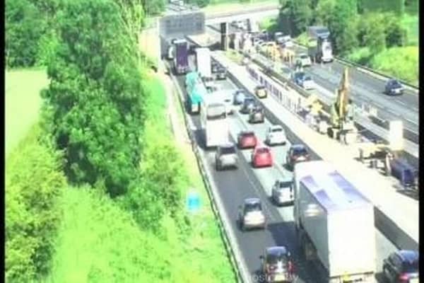 The M56 is closed eastbound, between junction 7 (Altrincham) and junction 6 (Hale), and is expected to stay closed "for some time"