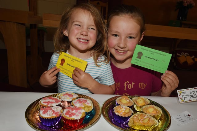 Sister Eva Walsh, three, and Isla, 10, with their winning cakes