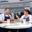 Andy and Sarah Harwood enjoy the new outdoor seating