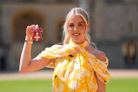 Keely Hodgkinson, 23, after being made a Member of the Order of the British Empire (MBE) by the Prince of Wales during an Investiture ceremony at Windsor Castle