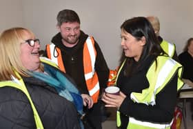 Lisa Nandy MP chats with home partners from the St William's development, in the renovated Presbytery.