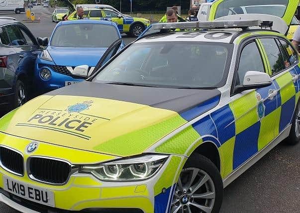 The blue Nissan Juke driven dangerously by Marshall Taylor after it was trapped by police officers