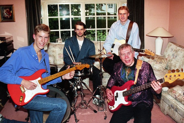 Guitarist Nick Kellie at home in Wigan Road, Standish, with former Shadows bass guitarist, Alan Jones, and Nick's band members Guy Schalom and Mike Gross in October 1999. 
 Alan Jones was guest of honour at a special convention for North West Shadows fans organised by Nick and his dad Graham at the Farmers Arms pub in Parbold.
Nick and Alan also played live together on stage.  He became interested in the Shadows Hank Marvin style listening to his dad's LPs.