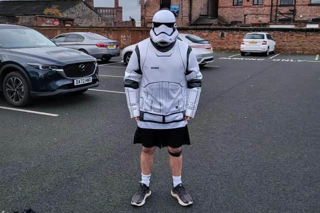 One of his runs was completed dressed as a Stormtrooper