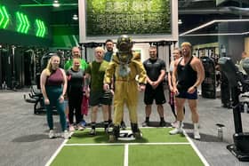 Nigel Brookwell in training in the vintage diving suit at JD Gym