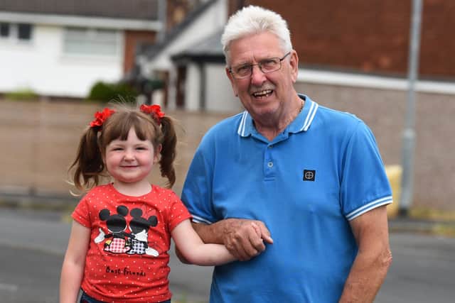 Three-year-old Skye McSorley, left with her grandad Cliff