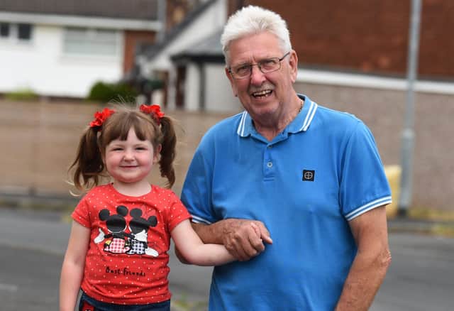 Three-year-old Skye McSorley, left with her grandad Cliff