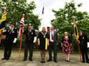 The Mayor of Wigan Coun Marie Morgan and her consort Coun Clive Morgan at the service with armed forces veterans