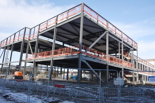 The steel frame of the new school building.