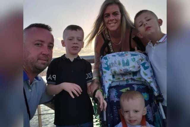 Sarah Lou with her partner, Darren and children Noah, 8,  Dominic, 7, and Damon, 2.